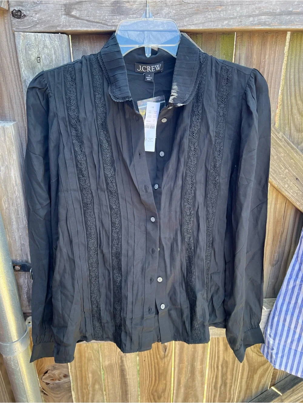 👗J. Crew Women's Black Button-Front Pintuck Blouse